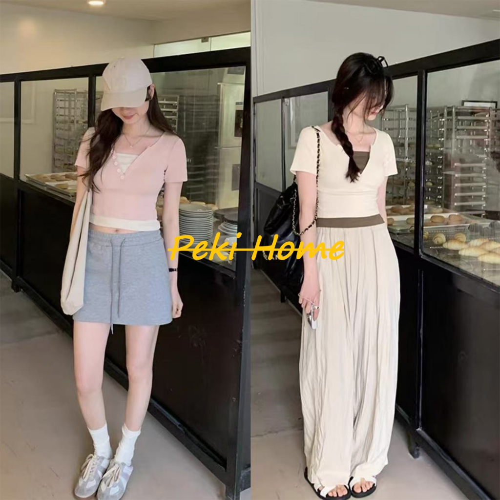 เสื้อยืดแขนสั้นสีชมพู ดีไซน์เก๋ สไตล์สาวหวาน เหมาะกับฤดูร้อน