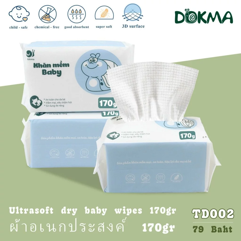 Dokma TD002 ผ้าอเนกประสงค์ 100% Cotton ผ้านุ่ม ซับน้ำได้ดี (170g)