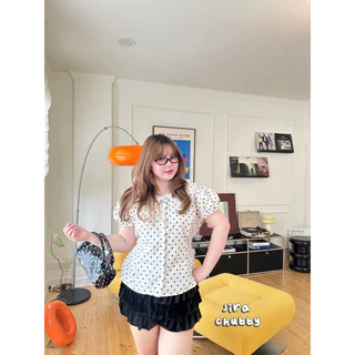 (Shopee video & live มีส่วนลด) พร้อมส่งครบสี✅เสื้อลายจุดสุดฮิต ตัวปกเป็นทรงคอบัวแต่งลูกไม้ ตัวเสื้อเป็นแบบผูกหลัง(36-48)