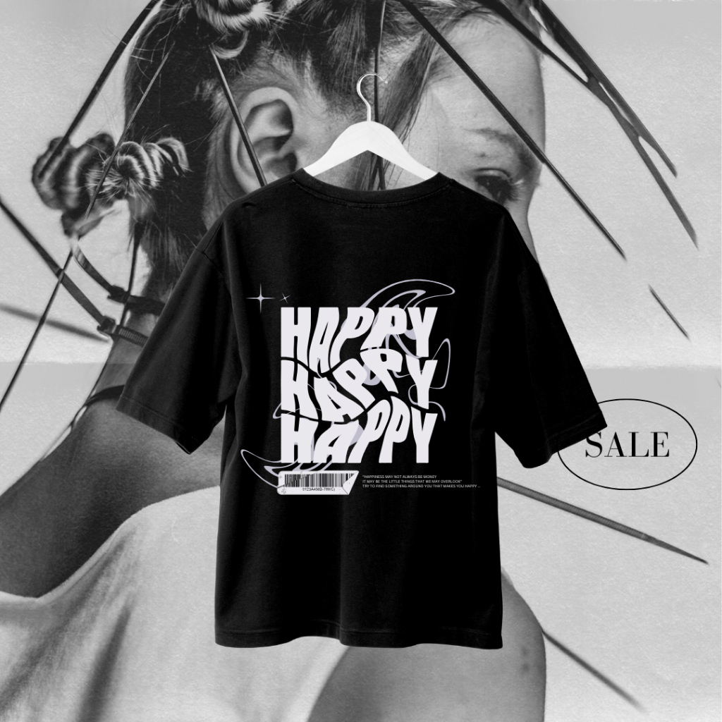 BEYOND9 | เสื้อยืดOversize สีดำ ลายHappy