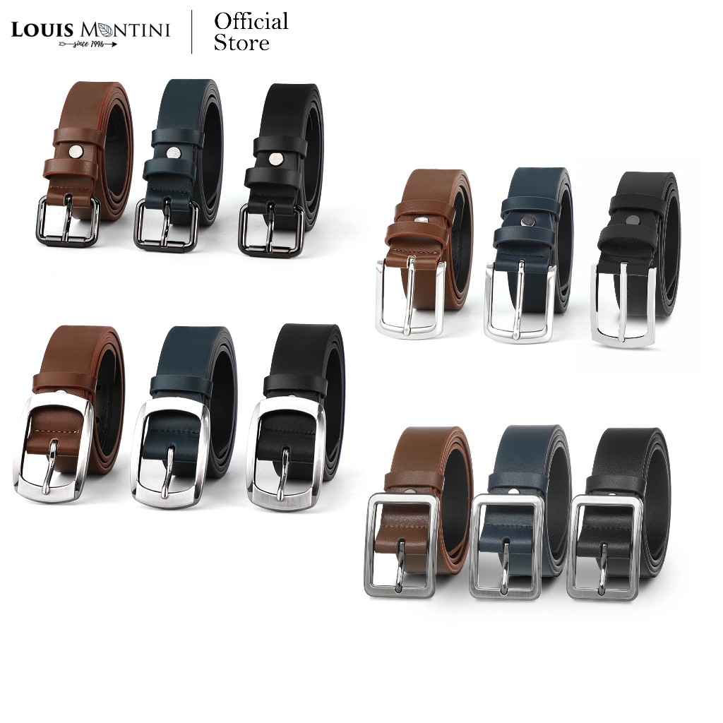 [ส่งด่วนฟรี] Louis Montini (The Helix) เข็มขัดผู้ชาย เข็มขัด PU แฟชั่น Men's Belt MGN150