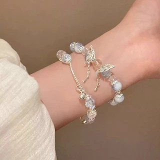 Vogue🌟พร้อมส่ง🌟 กำไรข้อมือลูกปัดลายมัดย้อม สีพาสเทล ยางยืด (BRL-6)