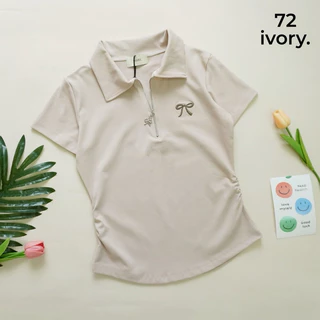 VV105-VV909 VV206-ป้ายIVORYเสื้อยืดผ้ายูนิโคล่ คอปก แต่งปักโบว์ข้าง แขนสั้นหยุมข้าง