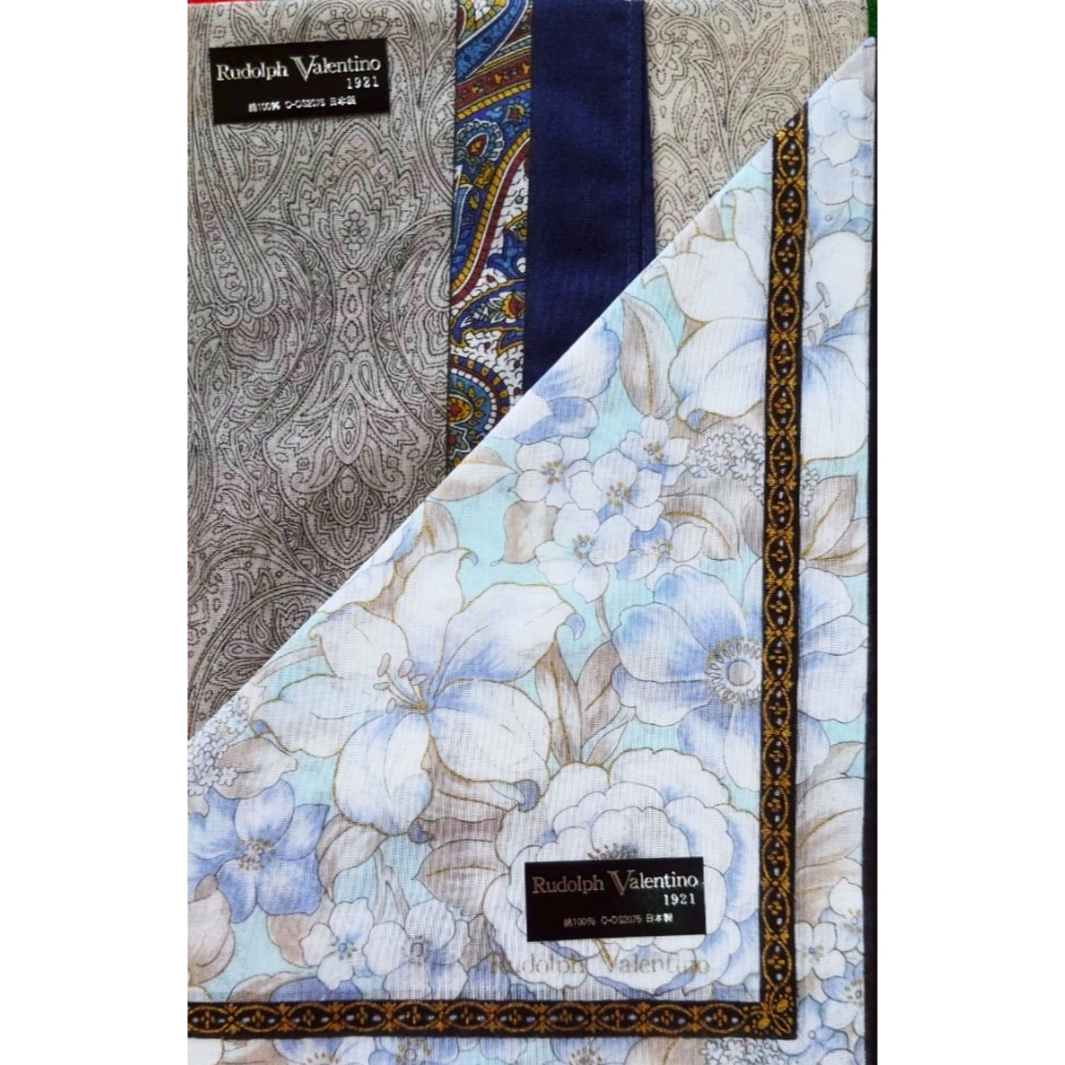 ผ้าเช็ดหน้าญี่ปุ่น  Rudolph Valentino Size: 42x42 cm 1 set มี 2 ผืน MADE IN JAPAN cotton 100%