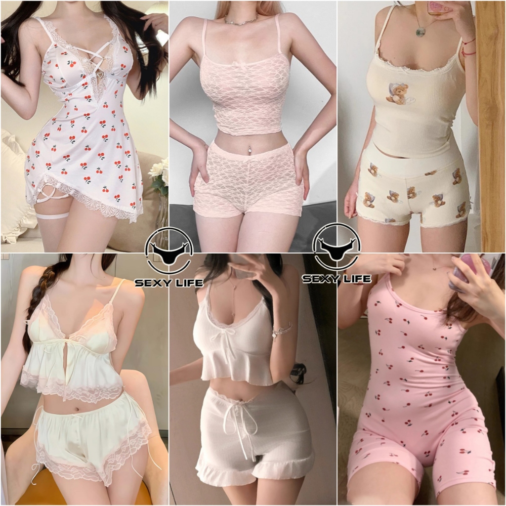 ชุดนอน  ชุด 2 ชิ้น  ผ้าฝ้าย, ผ้าซาติน, ลูกไม้ มีให้เลือกหลายแบบ  ล่าสุด ใส่สบาย เซ็กซี่ น่ารัก  ชุดนอนกระโปรง