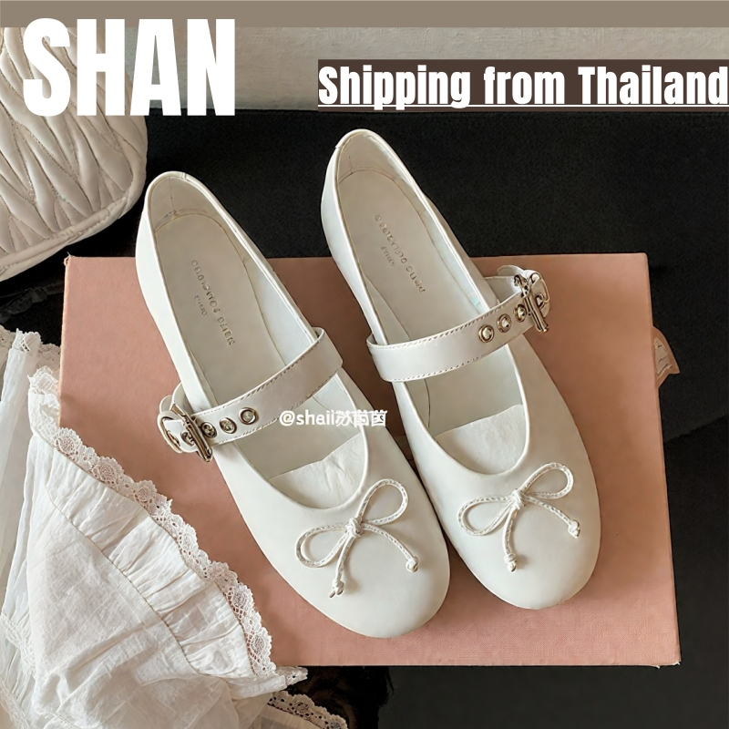 🚚จัดส่งในกรุงเทพฯ-สุภาพสตรีรองเท้าเดี่ยว Bowknot Mary Jane รองเท้าบัลเล่ต์แบนนุ่มหนังแฟชั่นใหม่สาวฮอต