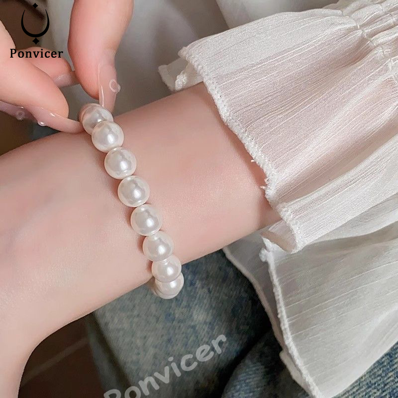 สร้อยข้อมือมุกแฟชั่นหรูหราเวอร์ชั่นเกาหลี 8 มม.เครื่องประดับระดับไฮเอนด์ชุด