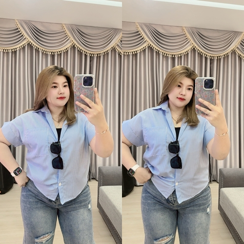 K91 เชิ้ตคอปกแขนพับอก 44-48-52