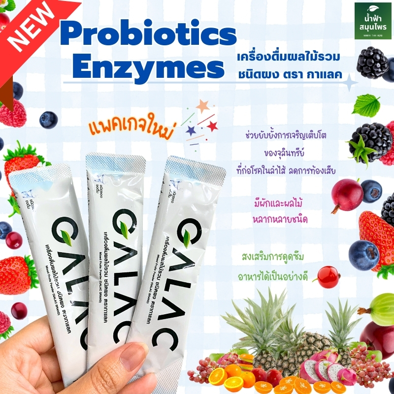 Probiotics Enzymes เครื่องดืมผักผลไม้รวมชนิดผง ดื่มง่าย ระบายดี ท้องผูก แก้ได้ 10 กรัม บ้านสวนน้ำฟ้า