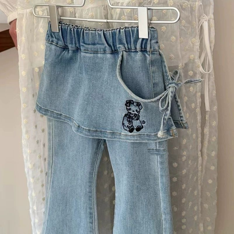👖พร้อมส่งจากไทย👖กางเกงยีนส์เด็ก กางเกงยีนส์ขายาวเด็กผู้หญิง แต่งลูกไม้ชายกางเกง รูปที่ 6