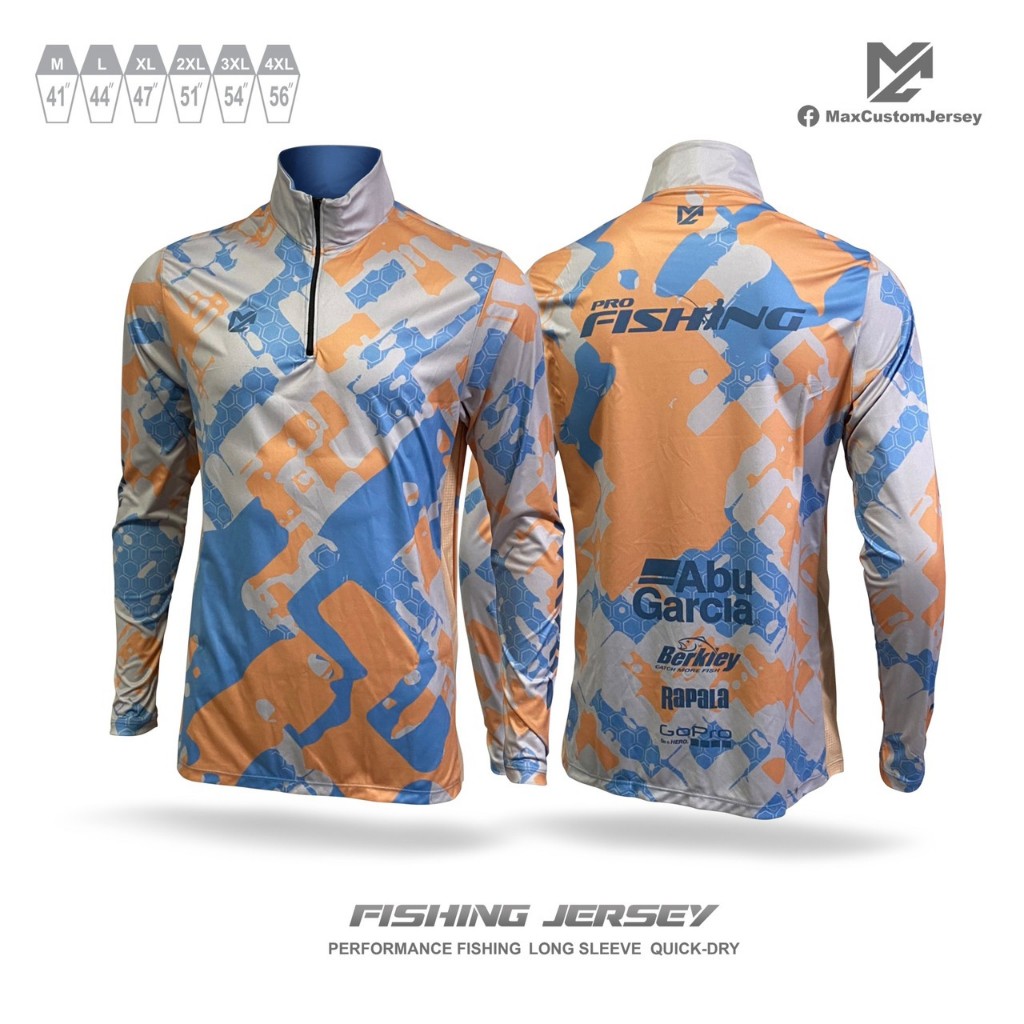 เสื้อตกปลาMax Custom Jersey ลายพรางส้มเทา