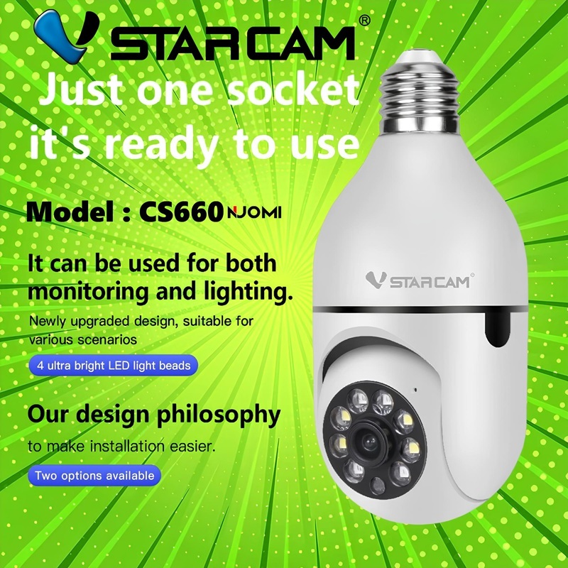 VSTARCAM CS660 WiFi SUPER HD 1296P 3MP กล้องวงจรปิด ใส่กับขั้วหลอดไฟ E27 Ai + ตรวจจับและแจ้งเตือน