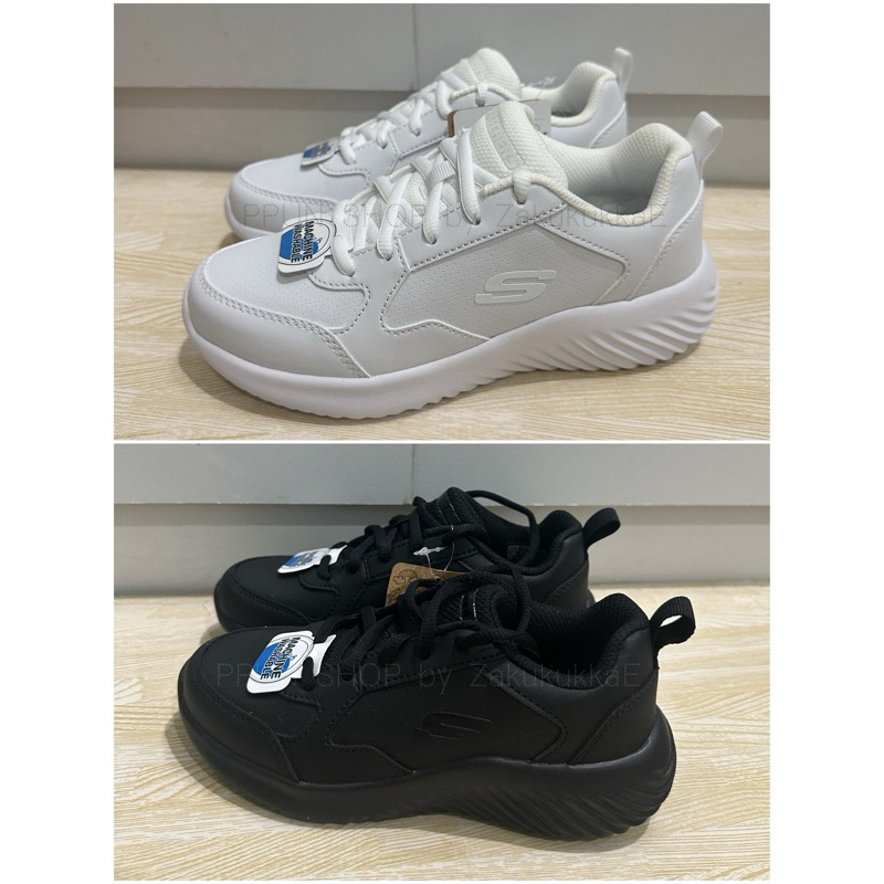 รองเท้าผ้าใบเด็กสีขาว สีดำ skechers
