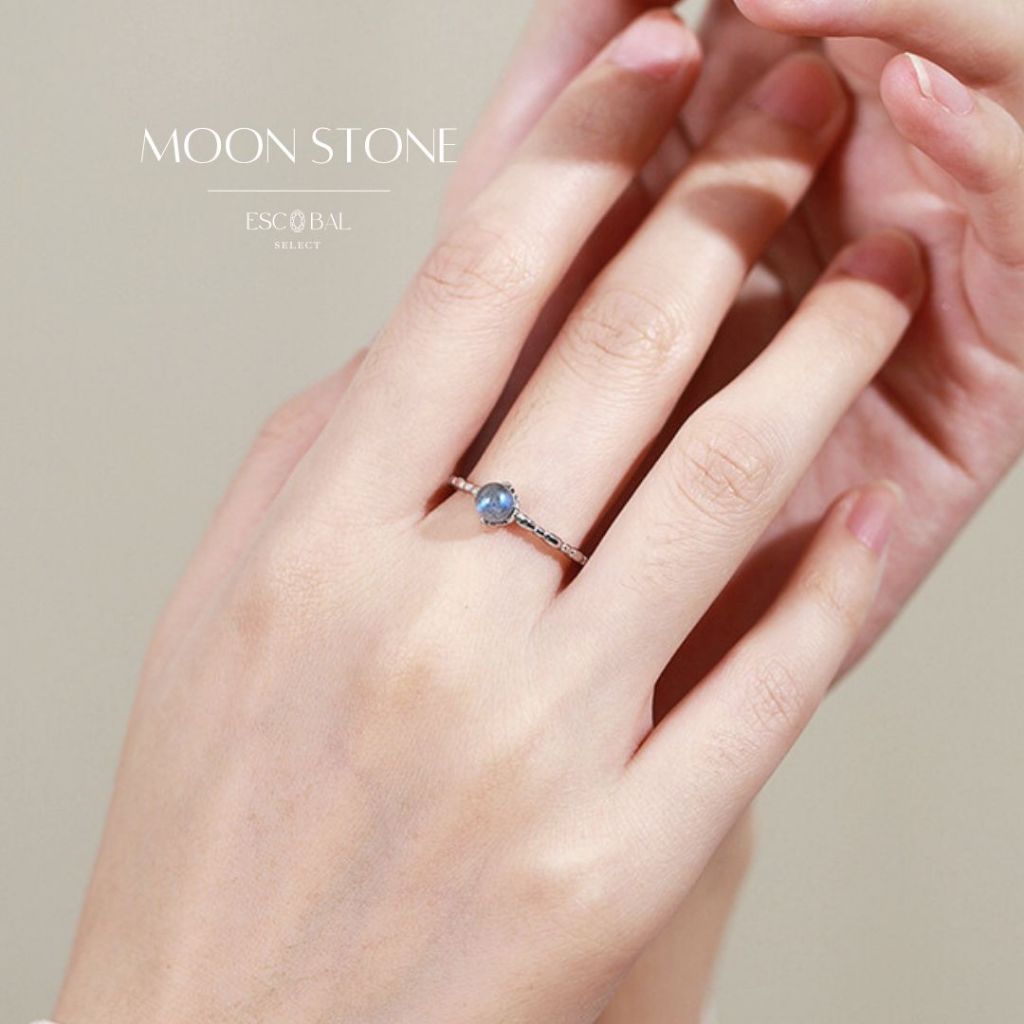 ESCOBAL แหวนเงินแท้ Moon Stone แหวนปรับขนาด แหวนแฟชั่น แหวนมงคล ปรับขนาดได้ Valentine ของขวัญ