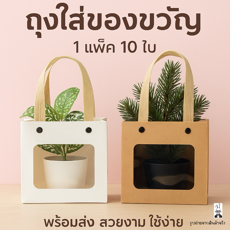 [แพ็ค10ใบ] ถุงใส่ของขวัญ  ใส่ต้นไม้4นิ้ว ถุงกระดาษ ใส่ของชำร่วย ถุง
