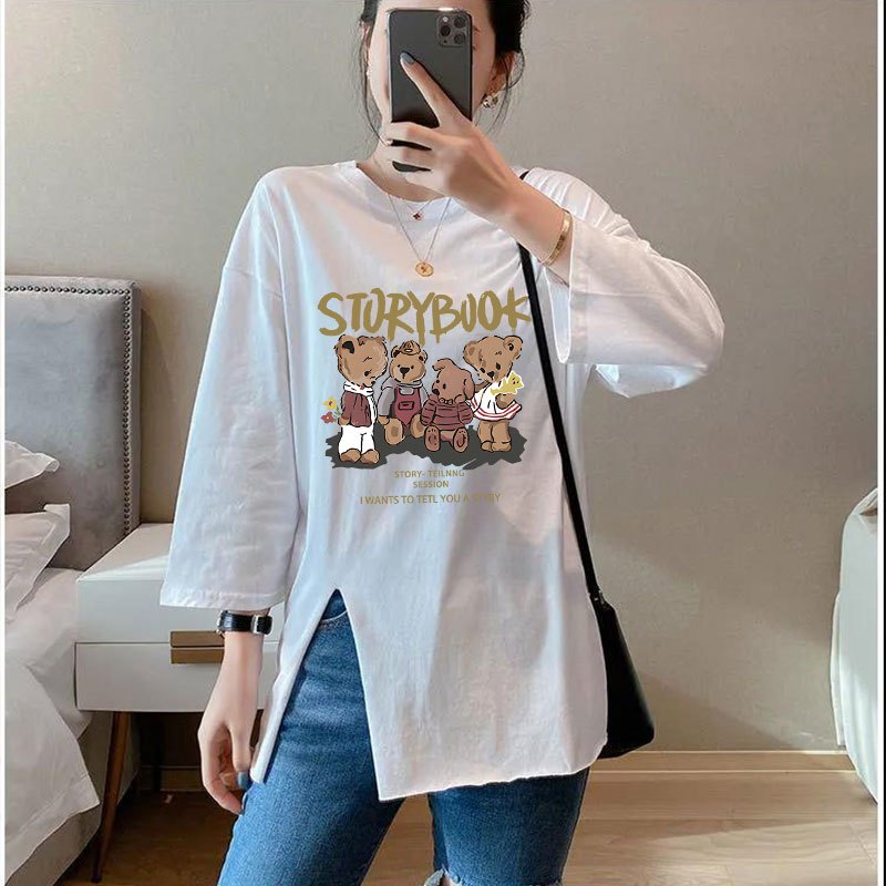 เสื้อยืดแขนยาวสวยๆผู้หญิงแฟชั่นมาใหม่ oversize เสื้อผ้าสาวอวบอ้วนไซส์ใหญ่ เสื้อโอเวอร์ไซส์สไตล์เกาหลีน่ารักๆ ลายการ์ตูน