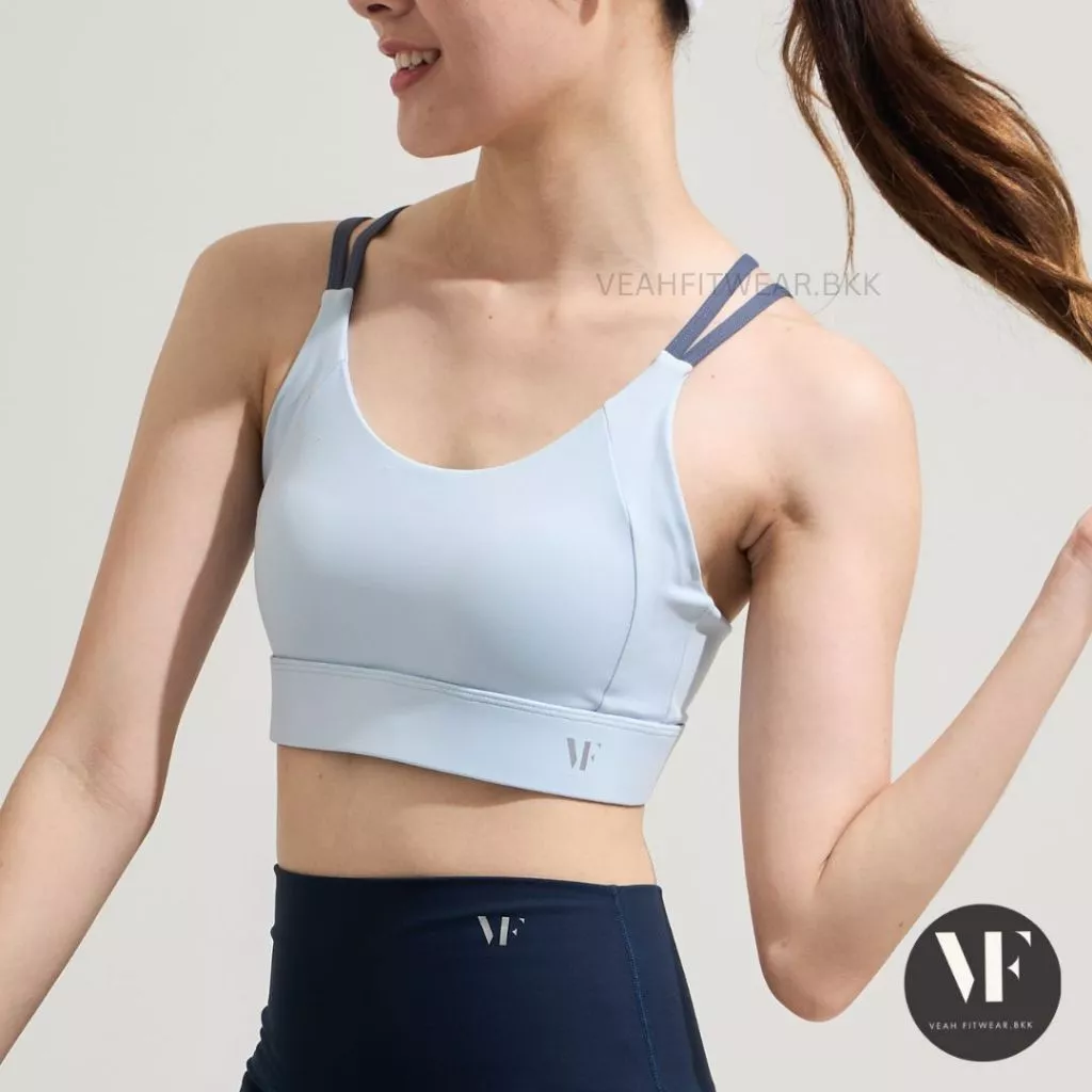 VF-Laila Bra: Sportbra (สปอร์ตบรา) บรา ชุดออกกำลังกาย โยคะ พิลาทิส แต่งสายคู่สีทูโทน บราเย็บติด