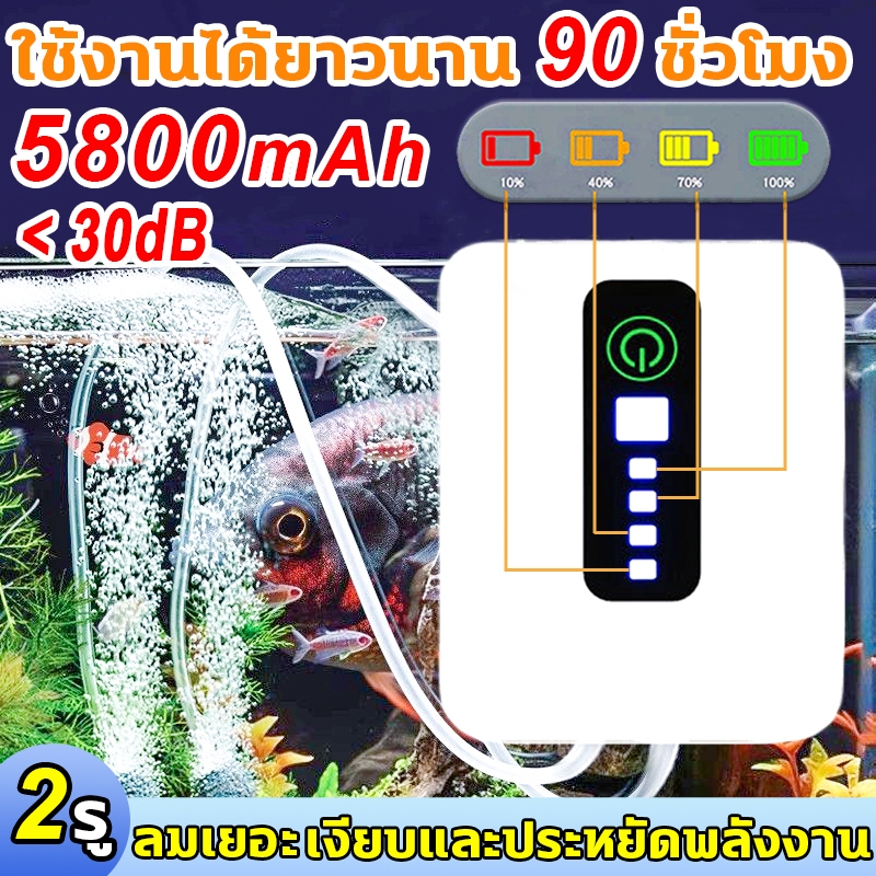 เครื่องปั๊มออกซิเจนตู้ปลา พกพาได้ แบตอึด 90 ชม. รูคู่ ชาร์จ USB เหมาะสำหรับตกปลากลางแจ้ง ใช้ในตู้ปลา/ถังเลี้ยงปลา