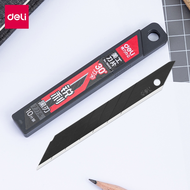 ❤️Best Seller❤️ Deli ใบมีดคัตเตอร์สีดำ คาร์บอน 9 มม. 30 องศา Cutter Blades No.78003