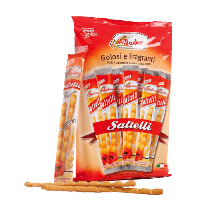 วัลเลโดโร่ ขนมปังแท่งอบกรอบโรยเกลือ 240 ก. - Bread Sticks (Grissini Saltelli) 240g Valledoro brand