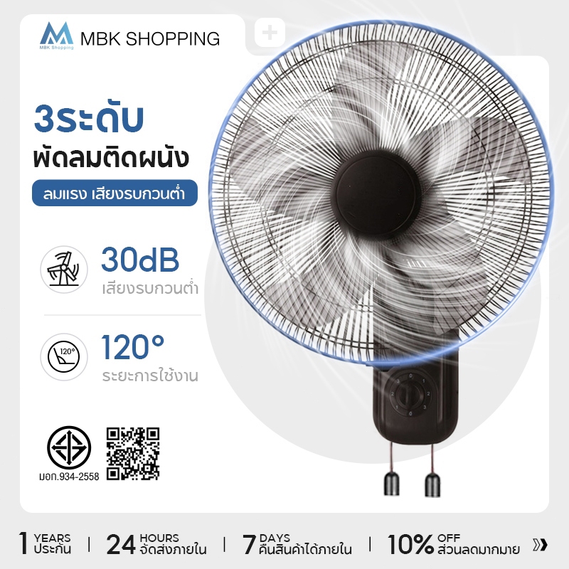 Mabuy พัดลมติดผนัง16นิ้ว ส่ายหัวได้ ลมแรง พัดลมไฟฟ้า พัดลมผนัง พัดลมติดผนัง16นิ้ว