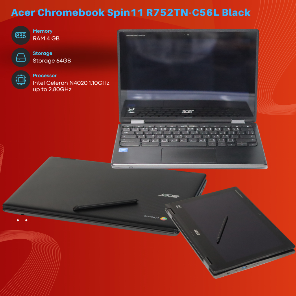 Acer Chromebook Spin11 R752TN-C56L Black-Intel Celeron N4020 1.10GHz up to 2.80GHz-Ram 4GB LPDDR4X-S