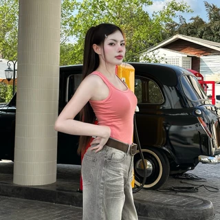 Spinnyhouse เสื้อกล้าม ทรงคอยู กล้ามคอU ผ้ายืดยูนิ ผ้ายูนินิ่มยืดใส่สบาย สาวอวบใส่ได้ รุ่น กล้ามยูนิ B-002-4-A