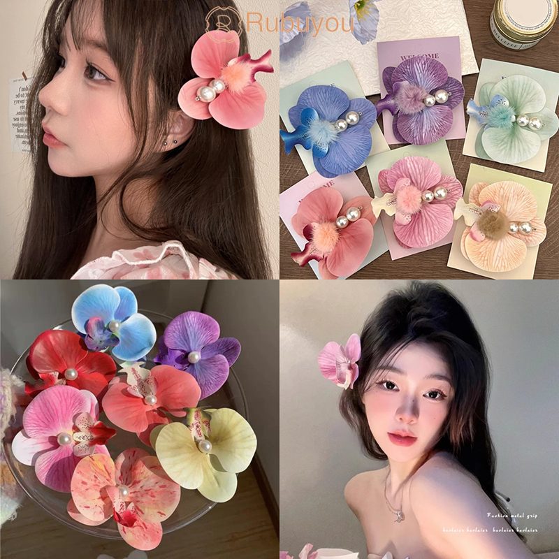 Rubuyou กิ๊บหนีบผม รูปผีเสื้อดอกไม้ ประดับไข่มุก คลิปด้านข้าง หวาน ละเอียดอ่อน แฟชั่น เครื่องประดับผม วันหยุดพักผ่อน