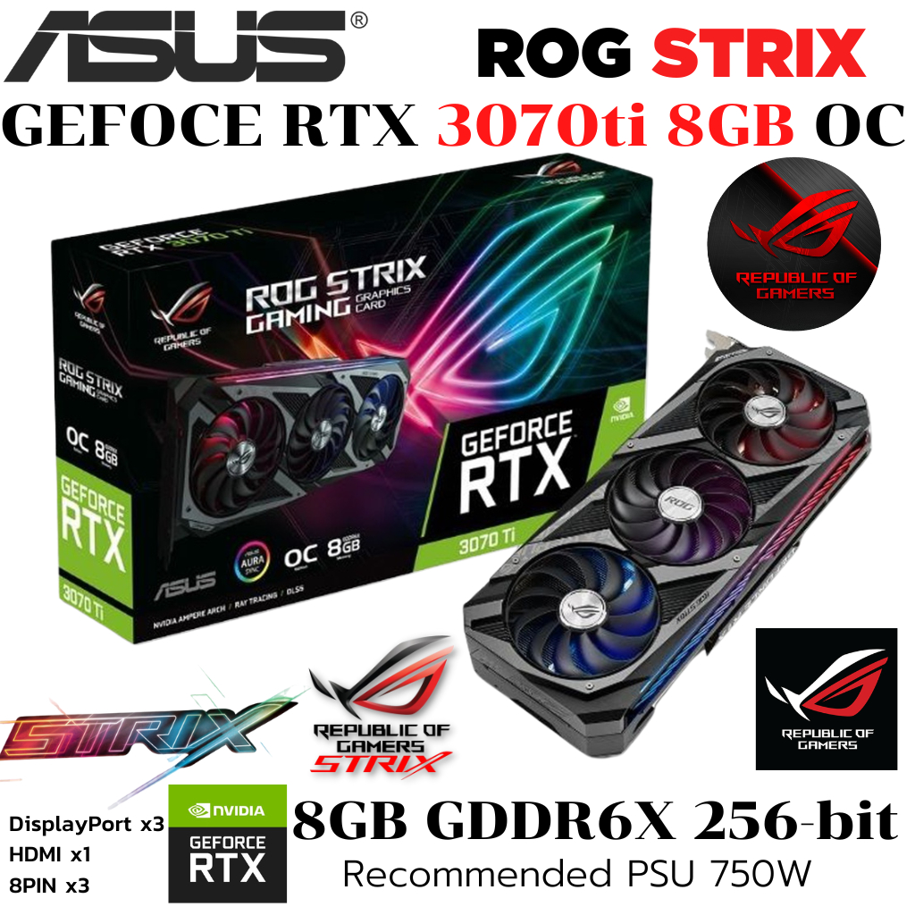 VGA (การ์ดแสดงผล) ASUS ROG STRIX RTX 3070ti O8G GAMING - 8GB OC GDDR6X