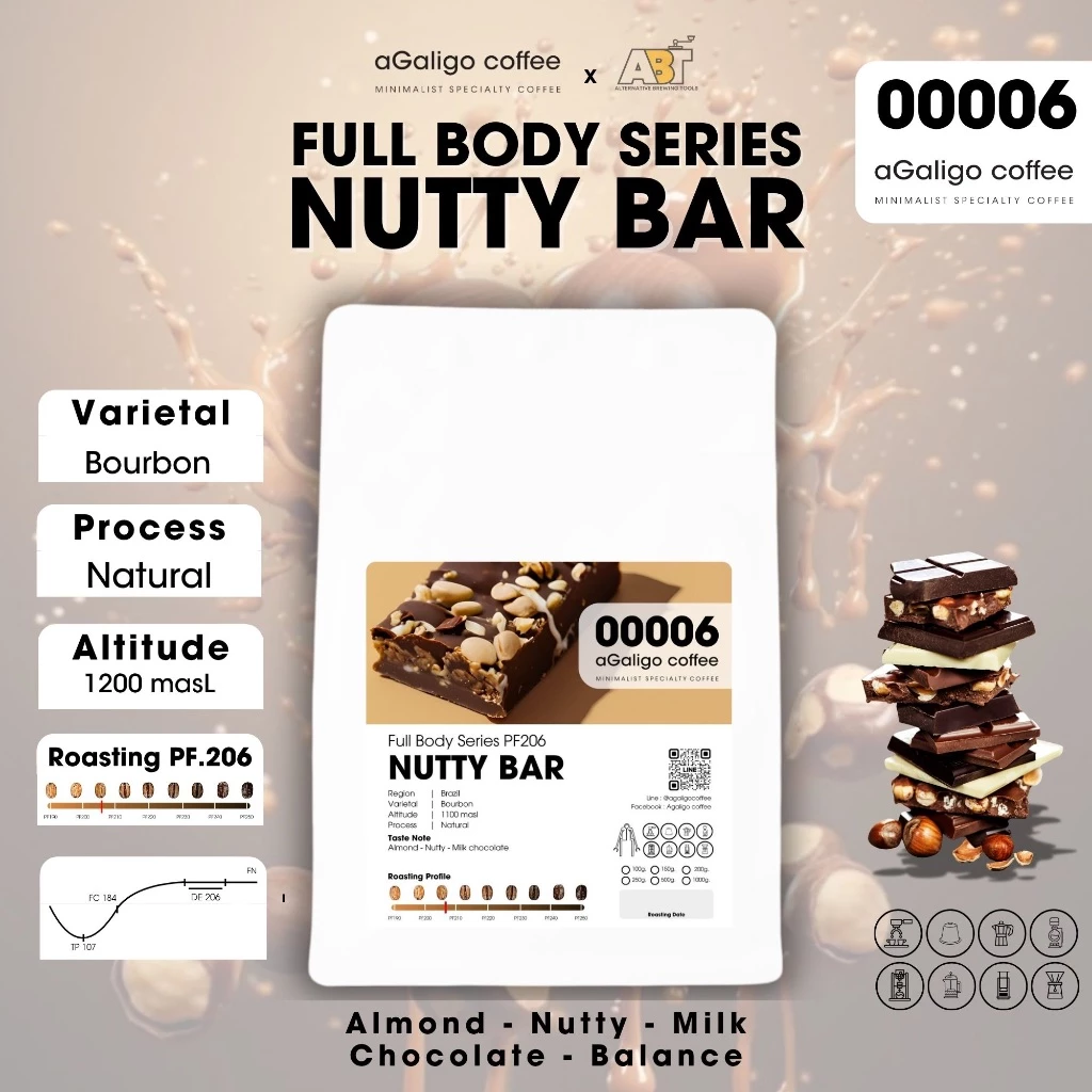 Agaligo coffee Roaster เมล็ดกาแฟ Nutty Chocolate เหมาะสำหรับใช้เป็นเมล็ดเบสร้าน (Brazil Santos Tiger)