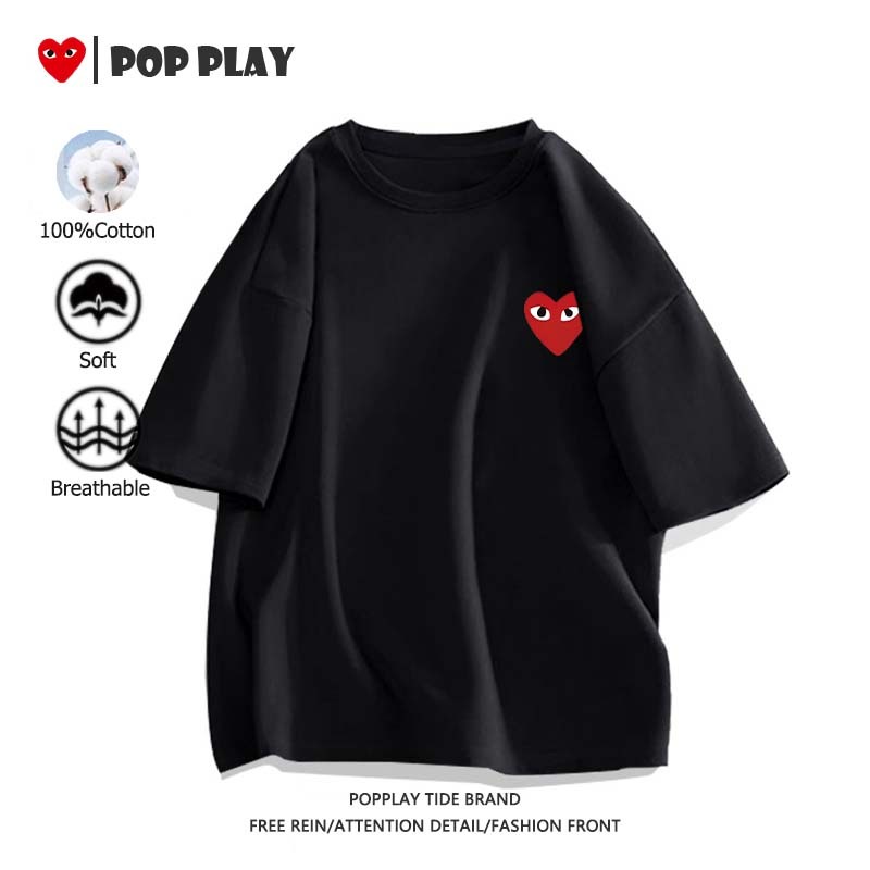 เสื้อยืดสีดำ เสื้อคอกลม สวมใส่สบาย เนื้อผ้านุ่ม เสื้อยืด Play oversize ผ้านุ่มใส่สบาย ใส่ได้ทั้งชายและหญิง เรียบง่าย