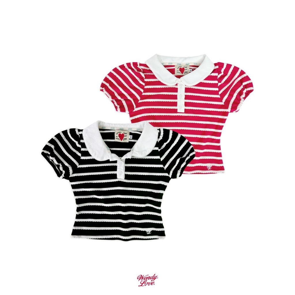WENDYLOVE | Retro Pop Blouse เสื้อโปโล ลายทาง สุดน่ารัก