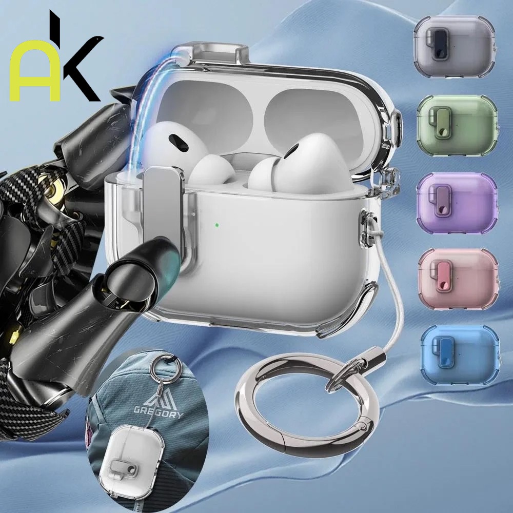 AK สําหรับ AirPods 4 และ AirPods Case AirPods 3 / 4 / Pro / Pro 2 Case เคสป้องกัน PC หูฟังไร้สายพร้อมล็อคพร้อมพวงกุญแจ