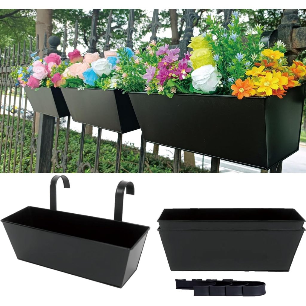 กระถางดอกไม้แขวนตะขอคู่ ราวกั้นระเบียง ถังดอกไม้สี่เหลี่ยม กระถางดอกไม้แขวนตกแต่ง