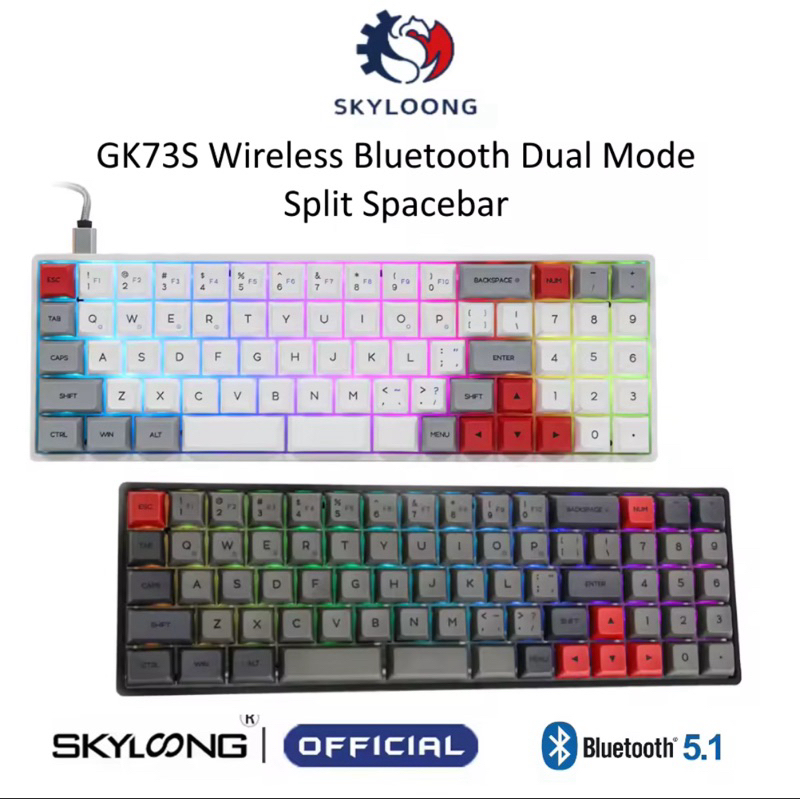 แมคคานิคอลคีย์บอร์ด ไร้สาย SKYLOONG GK73XS SPLIT SPACEBAR คีย์บอร์ดไร้สาย 68%,73 KEYS WITH NUMPAD-US