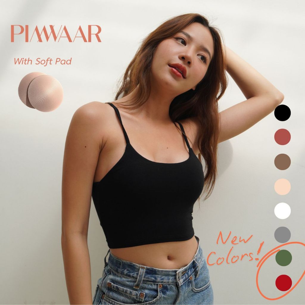 Please me slim line  เสื้อสายเดี่ยวมีฟองน้ำ ผ้าเรยอน กระชับครึ่งตัว -PIMWAAR