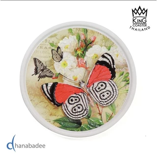 ที่รองแก้วซับน้ำ King Coaster จานรองแก้วดูดน้ำ ลายผีเสื้อ Butterfly ceramic coaster ของฝาก