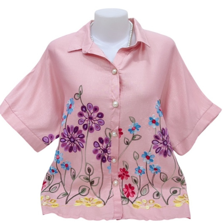 เสื้อลูกไม้ผ้าลินินผสม รอบอก38-42/44-46/48-52นิ้ว ฟรีไซส์ มีซับใน ลูกไม้ทั้งตัว คอกลม เสื้อลูกไม้ใส่ออก งานทำบุญ