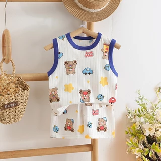 ชุดเสื้อกล้ามเด็ก ชุดเด็กน่ารัก พิมพ์ลายสัตว์ สไตล์น่ารัก มี7สีให้เลือก สำหรับเด็ก 0-4ขวบ