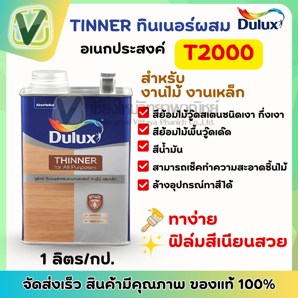 ทินเนอร์ ดูลักซ์ อเนกประสงค์สำหรับงานไม้ งานเหล็ก ทาง่าย ฟิล์มสีเนียนสวย 1 ลิตร