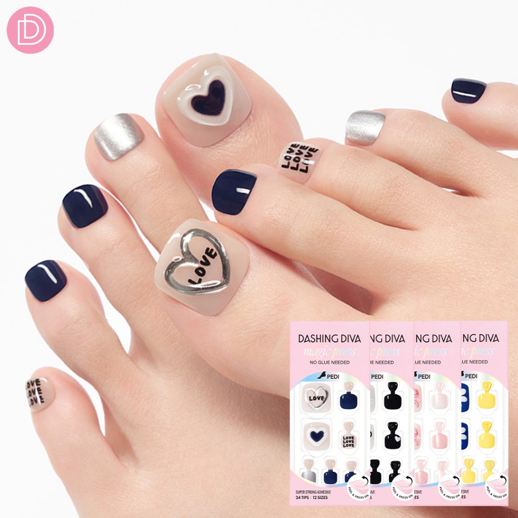 Dashing Diva เล็บปลอม สำหรับเล็บเท้า รุ่น MDA5S025PG-MDA5S058PG จำนวน 1 กล่องมี 24 เล็บ