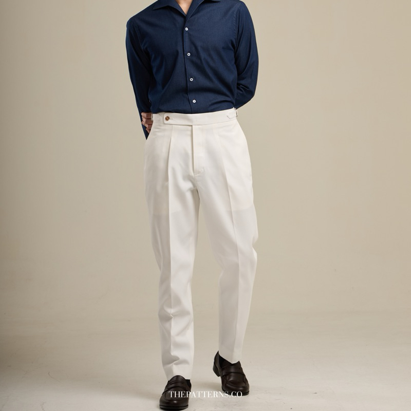 Thepatterns.co - T03 Siganature high waist trousers in White กางเกงเอวสูงขายาวสีขาว
