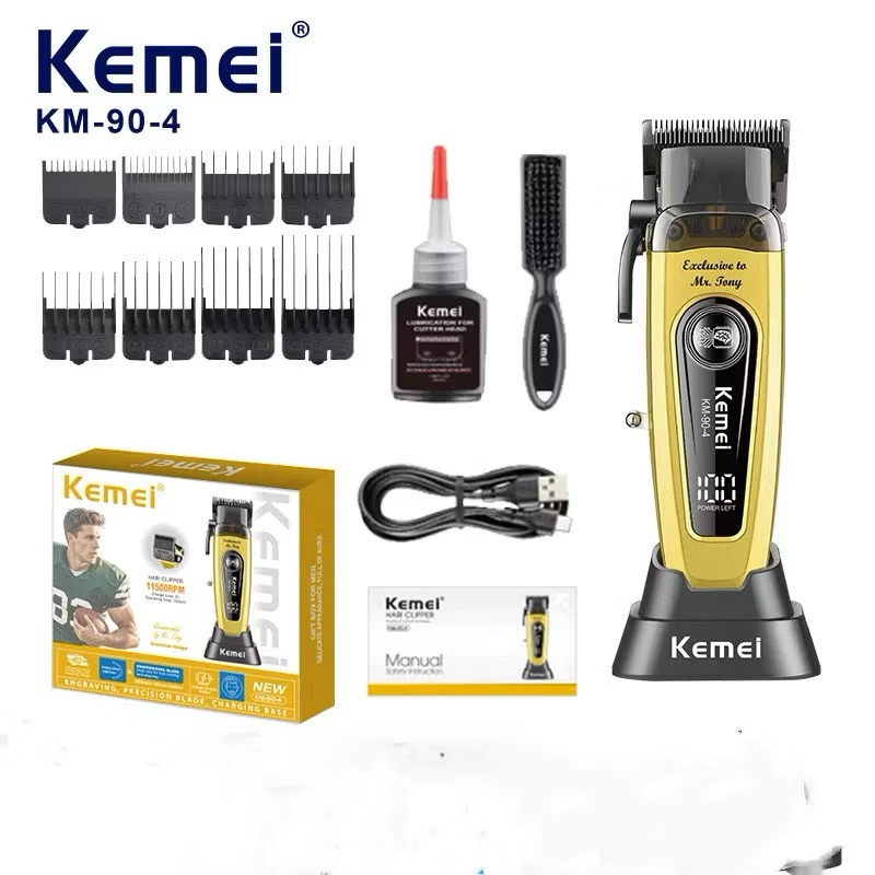 ปัตตาเลี่ยน KEMEI KM-90-4 ปัตตาเลี่ยนตัดผม ไร้สาย เสียงเงียบ มาพร้อมแท่นชาร์จ 11500 รอบ มาใหม่