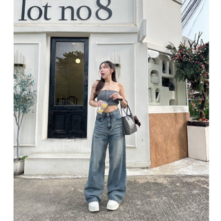 ยีนส์SARAN SR042 กางเกงยีนส์ทรงกระบอกเอวสูง