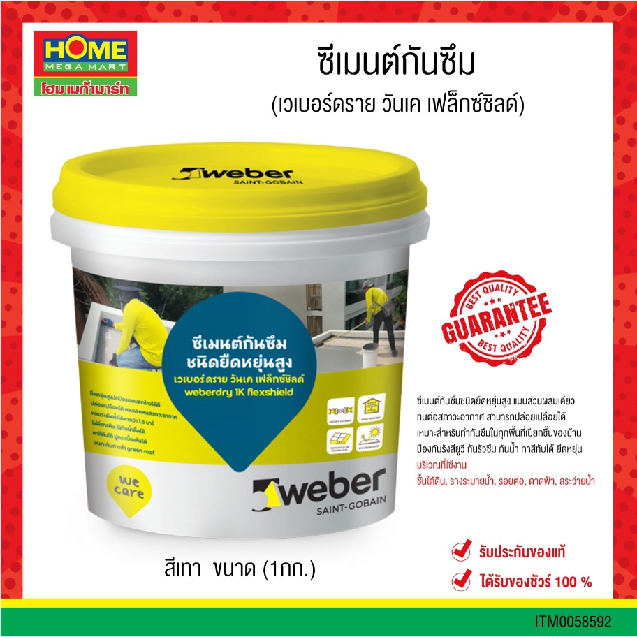 WEBERซีเมนต์กันซึม (เวเบอร์ดราย วันเค เฟล็กซ์ชิลด์) สีเทา "ตุ๊กแก"  #โฮมเมก้ามาร์ท