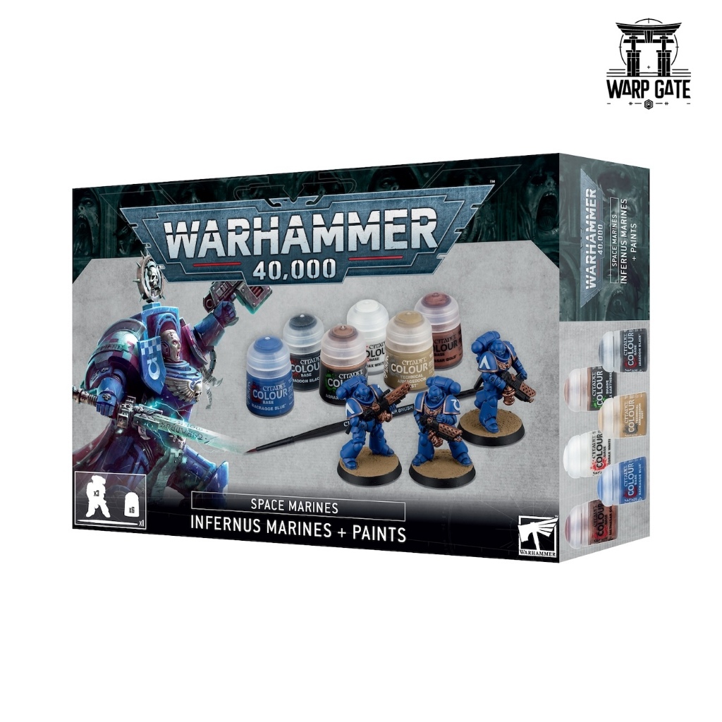 WARHAMMER 40K: SPACE MARINES: Infernus Marines + Paints ชุดเริ่มต้นสะสมและฝึกทำสี สเปซมารีน