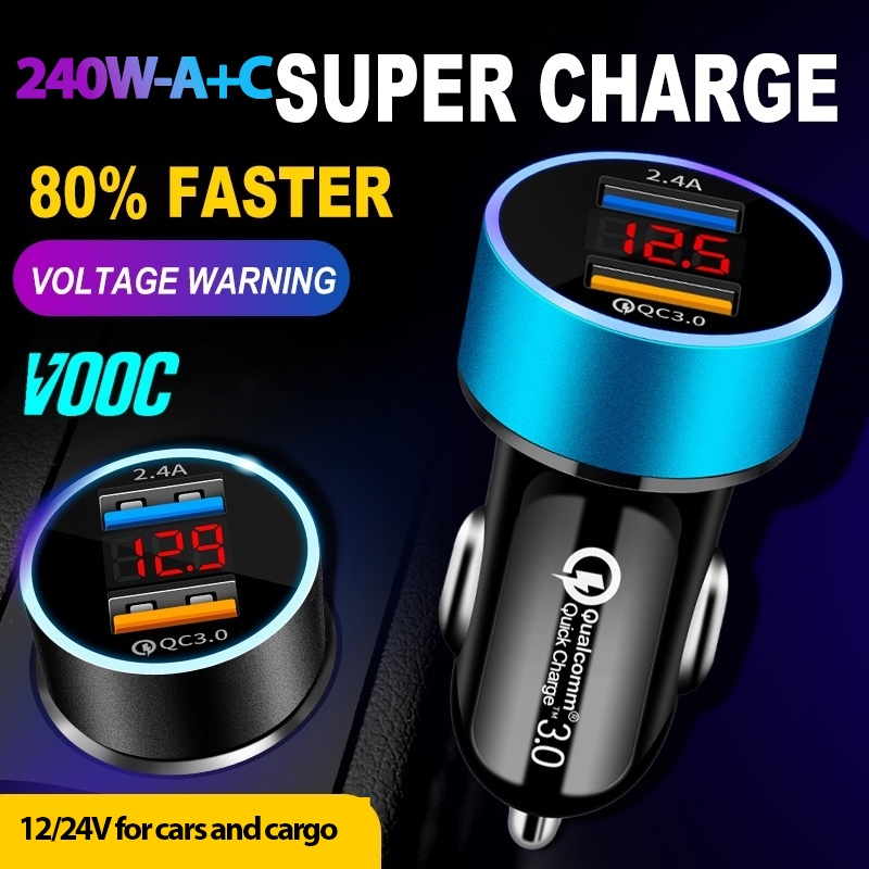 Drive【local delivery】Car USB Charger 12/24V/240W-A+C Car Charger Kit Dual USB Port Fast Charger