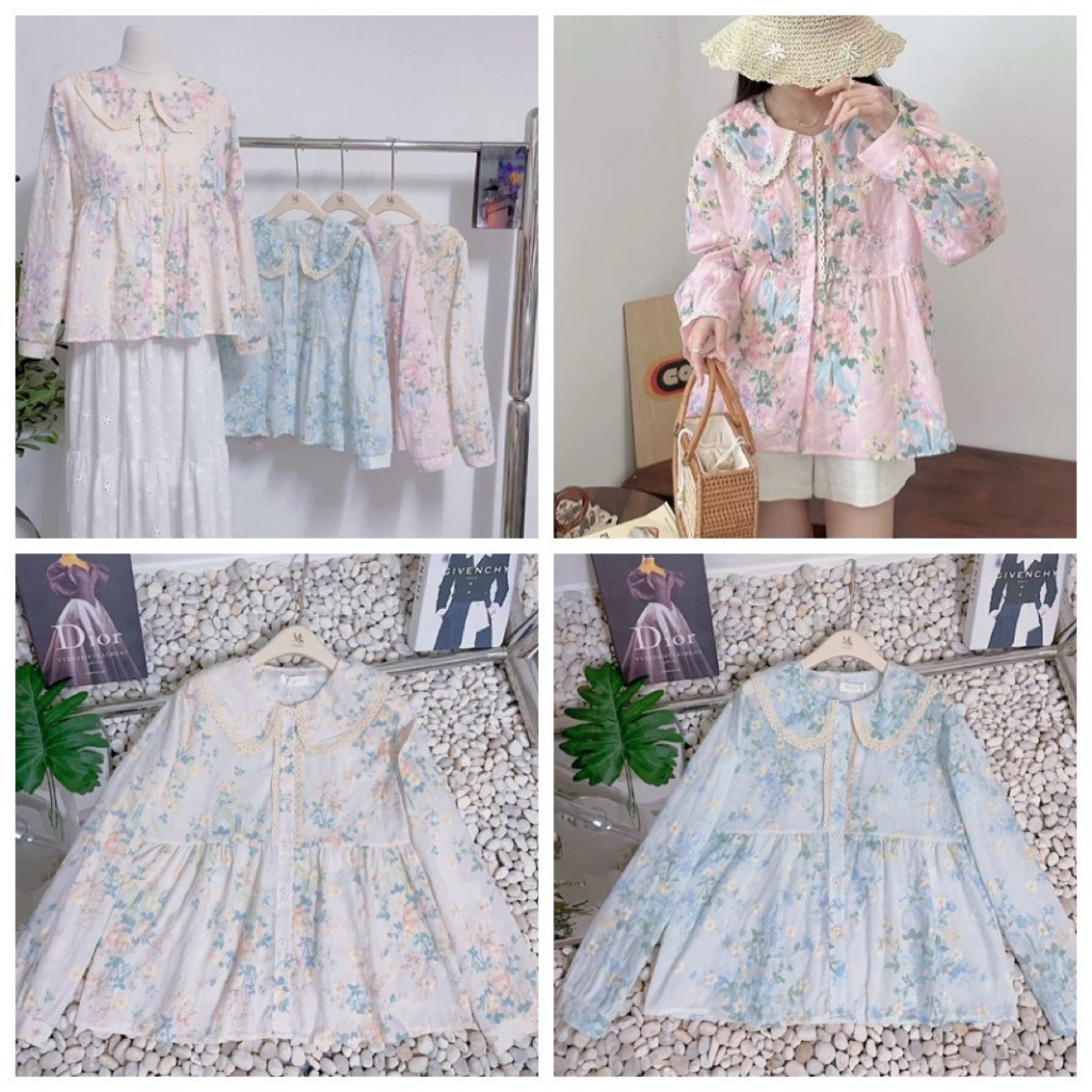 ป้าย My Shop เสื้อผ้าคอตตอนปกบัวปักลายดอกไม้ทั้งตัว อก 42 นิ้ว ยาว 24 นิ้ว