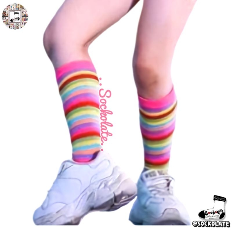 ถุงเท้าเด็ก ลายแถบ สีรุ้ง Rainbow ถุงเท้ายาว แฟชั่นสายรุ้ง น่ารัก หลากสี