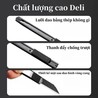 Deli คัตเตอร์ มีดคัตเตอร์ คัตเตอร์ 9mm น้ำหนักเบา พกพาสะดวก ใบมีดเฉียง 30° Cutter ด้ามแสตนเลส